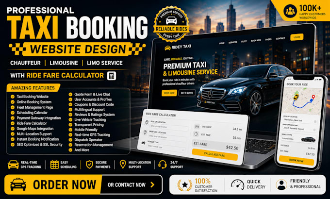 create taxi booking website chauffeur, limousine, limo website with calculator