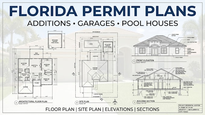 draw florida addition garage pool house permit plans