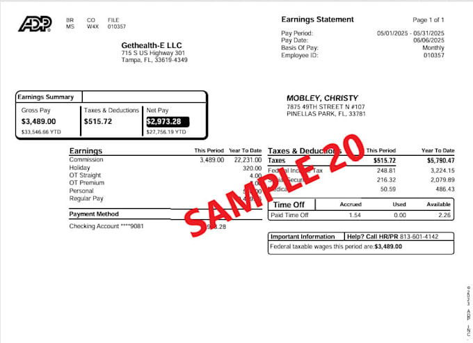 prepare payroll, adp stubs ,w2 1099 and 1040, paychecks
