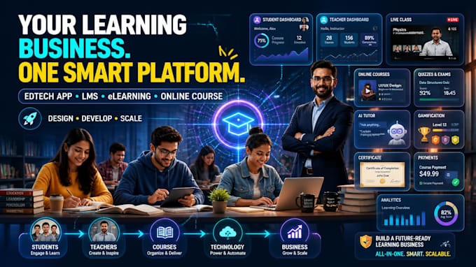 develop edtech app, elearning platform, lms and online course app or website