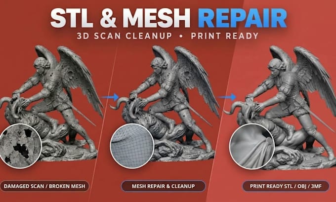 repair stl file, fix 3d mesh errors and cleanup 3d scans and make it printable