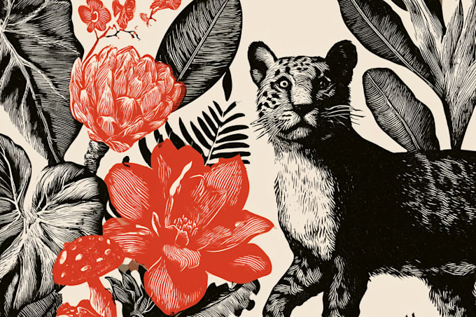 do botanical and animal linocut illustration