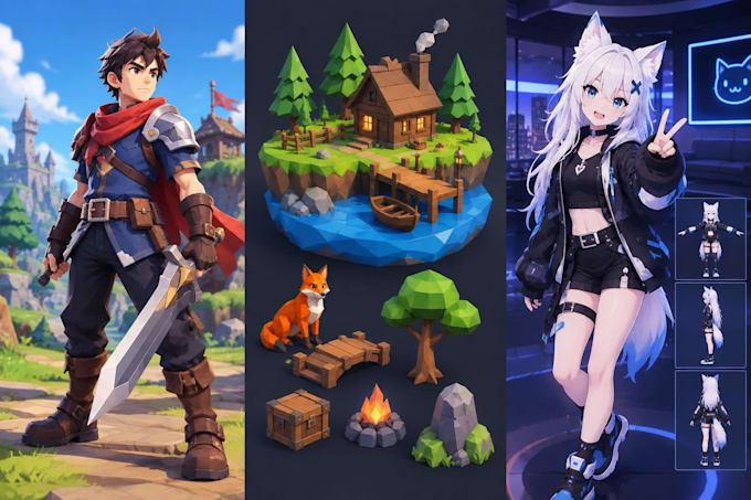 stylized 3d game characters, low poly models and vrchat avatars