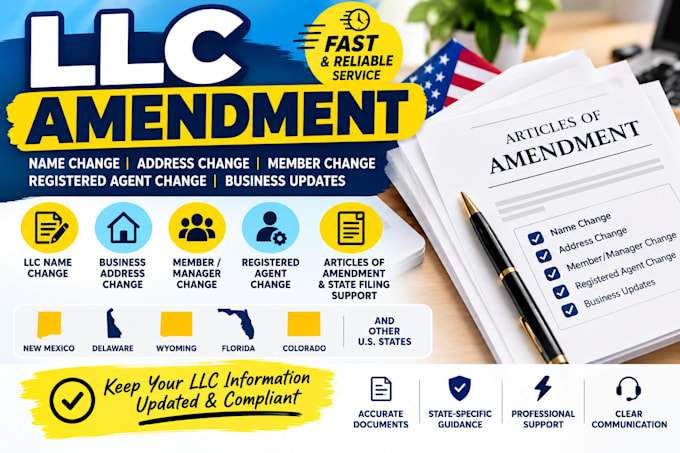 llc amendment, llc name change, address change, member change, registered agent