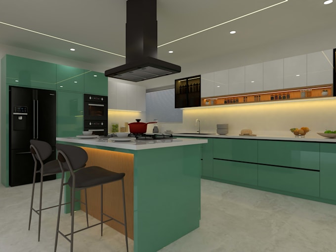 do luxury 3d interior design and rendering for bedroom living room kitchen