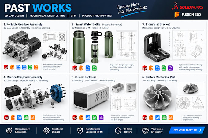 do 3d cad design, mechanical engineering, dfm, and product prototyping