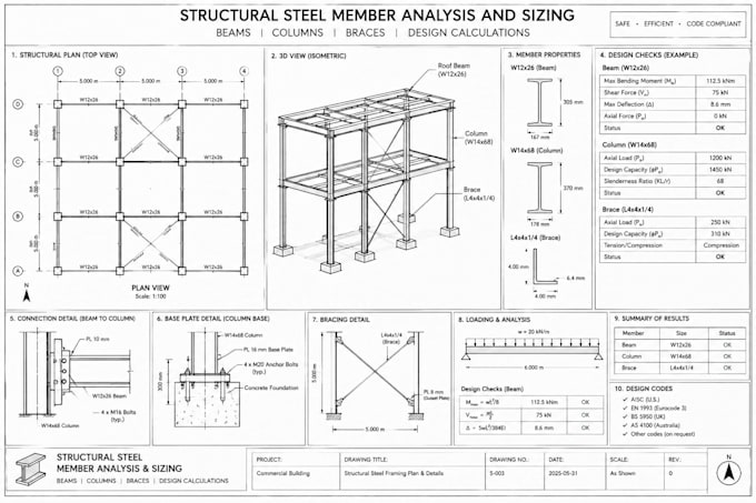 perform structural steel member analysis and sizing