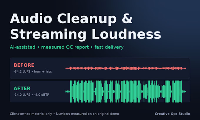 clean up audio, remove noise, and master to streaming specs