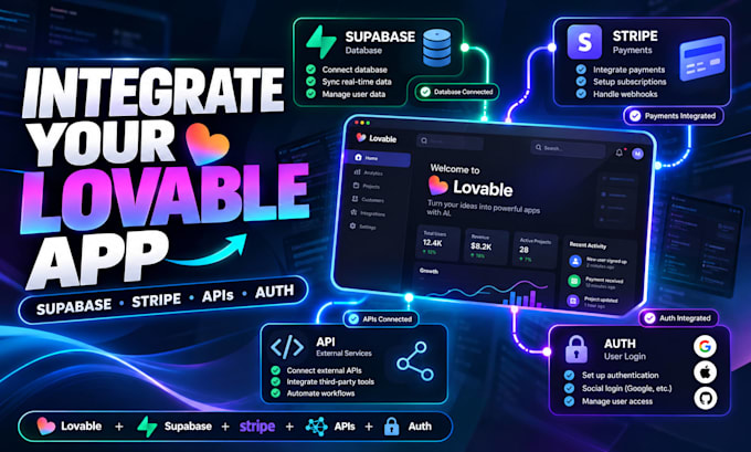 integrate supabase, stripe, apis and authentication in lovable app