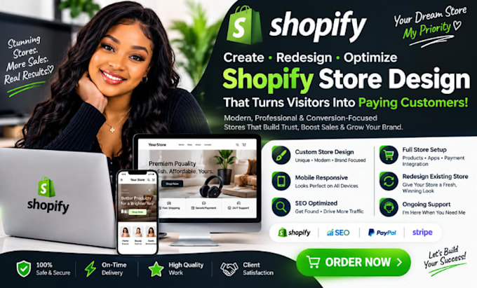 create shopify store design, redesign shopify website traffic dropshipping store