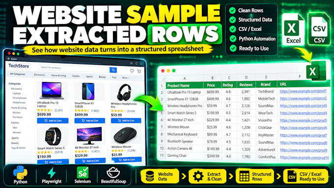 scrape website data into clean CSV or excel files
