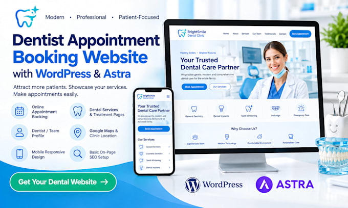 dentist appointment booking website design with wordpress astra