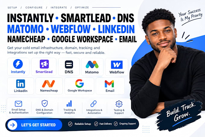 instantly smartlead dns matomo webflow linkedin namecheap google workspace email