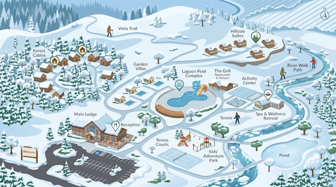 design ski resort maps, piste maps, resort maps and winter maps