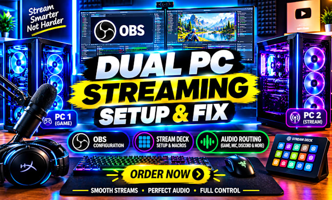 setup and fix dual PC streaming with obs, stream deck and fix audio routing