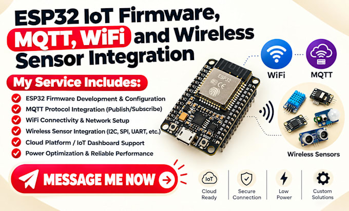 develop esp32 iot firmware, mqtt, wifi and wireless sensor integration