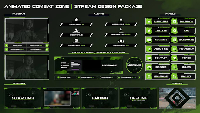 design animated twitch overlay, stream overlay and stream package