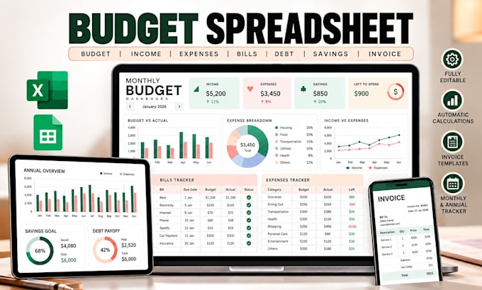 design editable excel google sheets budget spreadsheet invoice tracker templates
