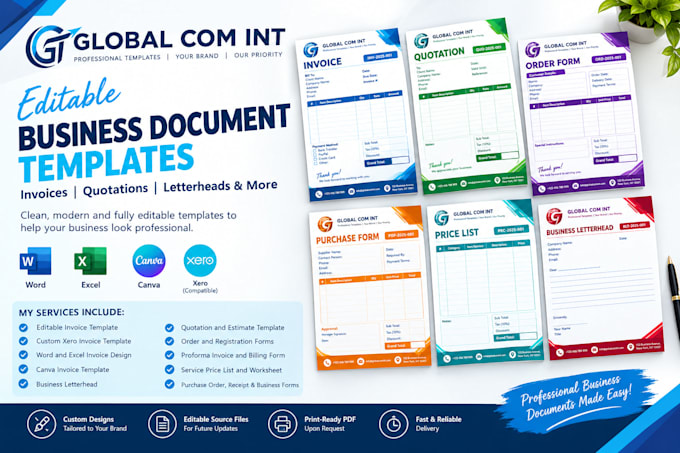 design editable quotation forms invoice templates in word, excel, canva and xero