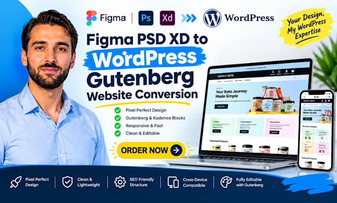 figma PSD xd to wordpress gutenberg website conversion
