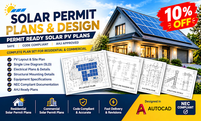 design solar permit plans solar pv permit plan set sld autocad drawings