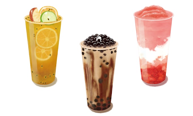 watercolor drink illustration for bubble tea menu