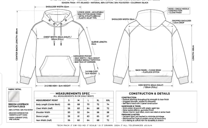 create streetwear tech pack and garment tech pack