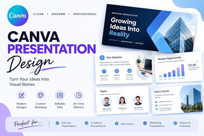 design a professional canva presentation and powerpoint slides