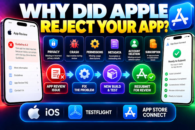 fix app store rejection ios submission testflight app store connect issues