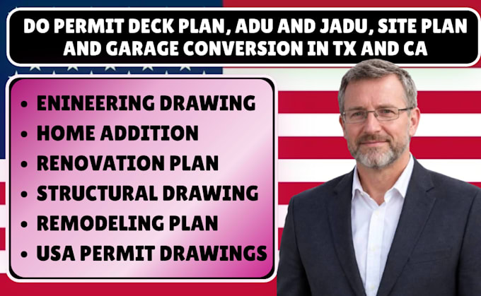 do deck plan, adu and jadu, site plan and garage conversion in tx and ca