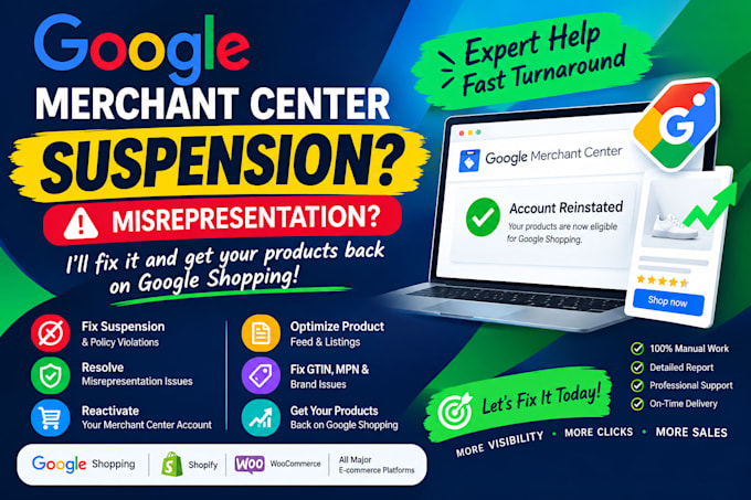 fix google merchant centre misrepresentation  suspension feed error shopping ads
