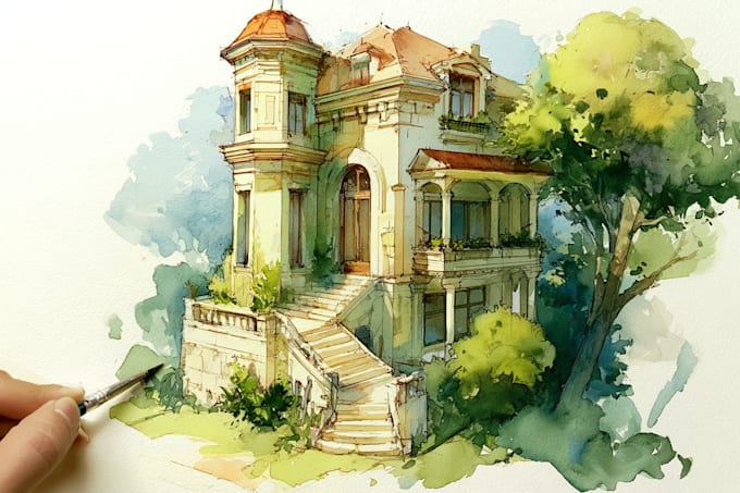 create a hand drawn watercolor home illustration