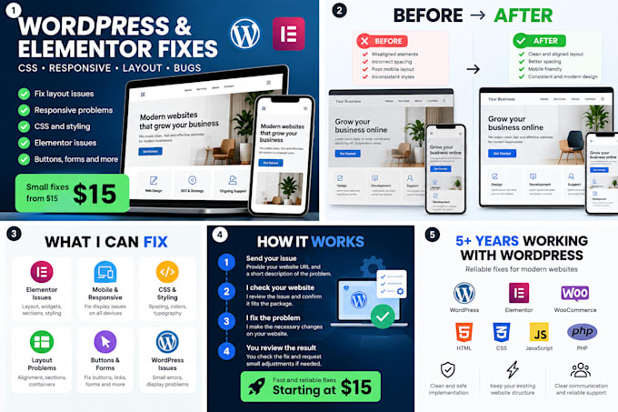 fix wordpress elementor CSS and responsive issues