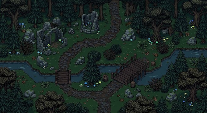 create 8bit 16bit pixel art background top down tileset tilemap rpg game assets
