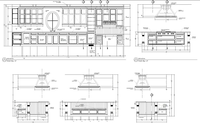 design mozailk kitchen with custom cabinets, 3d layouts, elevation, shop drawing