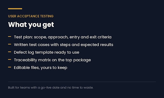 write a uat test plan and test cases for your software