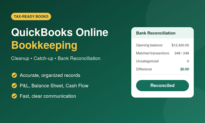 do quickbooks online bookkeeping, cleanup and bank reconciliation