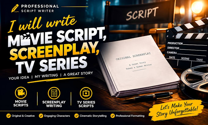write movie script, screenplay, tv series