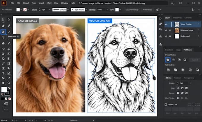 convert image to vector line art, create clean outline svg, eps for printing
