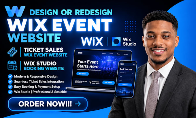 design or redesign wix event website, ticket sales wix studio booking website