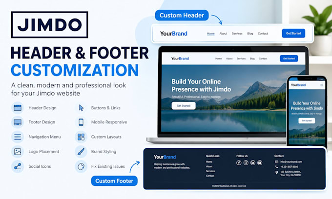 customize jimdo website header, footer and navigation