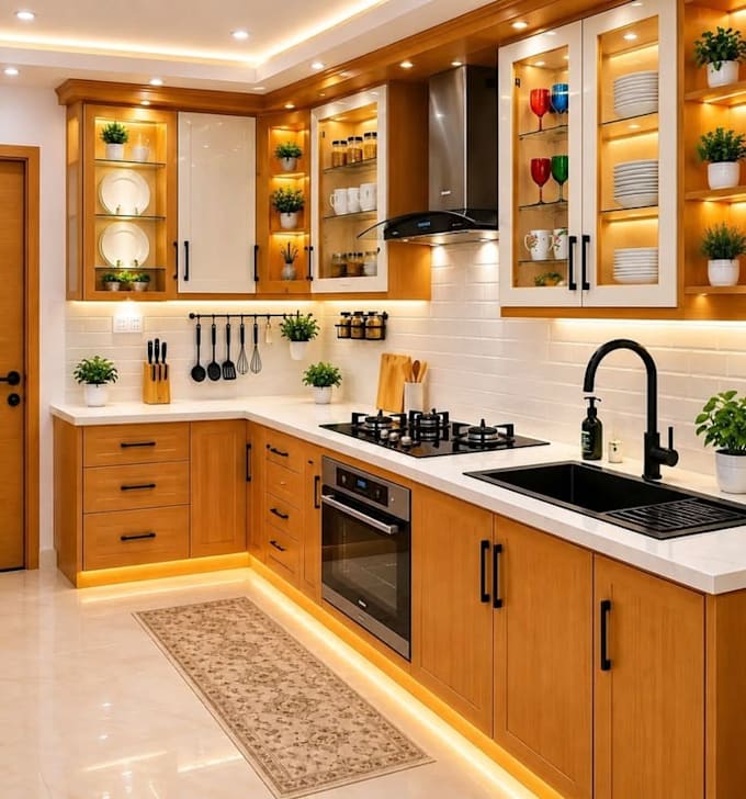 design kitchen, wardrobe, cabinet, with 3d and 2d drawing