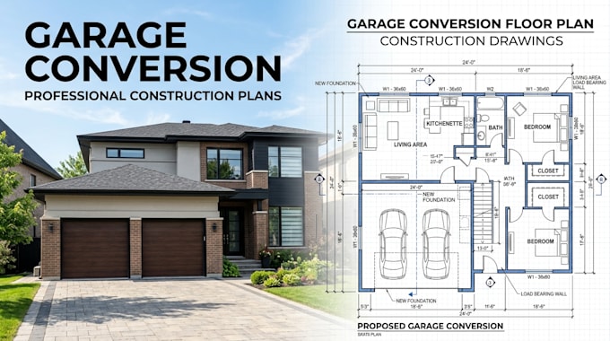 draft garage remodel and conversion construction drawings