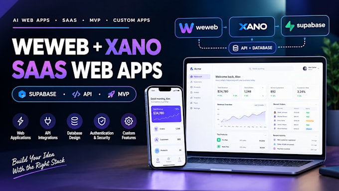 build weweb xano saas web app, supabase mvp and  custom web application