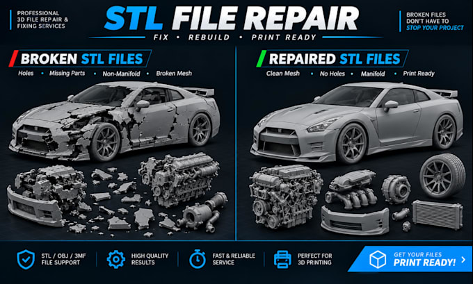 stl file repair fix broken file edit custom modification 3d scan cleanup print