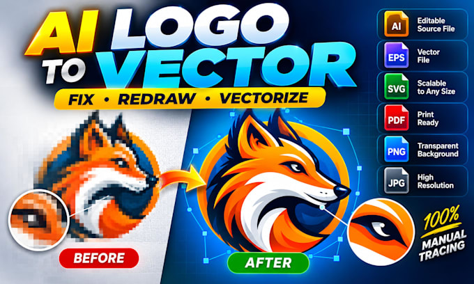 fix and vectorize ai generated logo into clean editable vector files