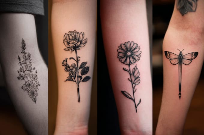 do floral and minimalist tattoo design