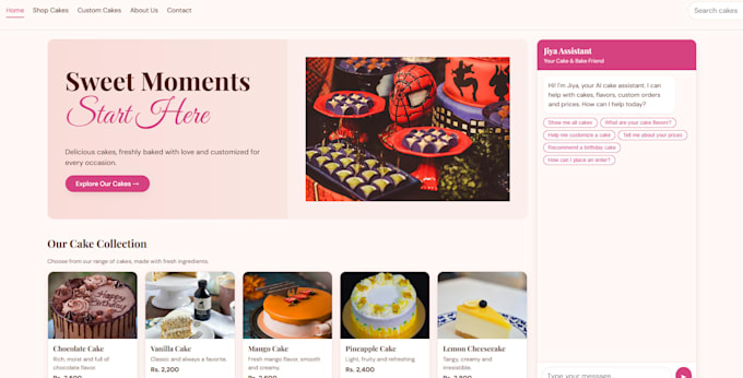 built a bakery website with chatbot