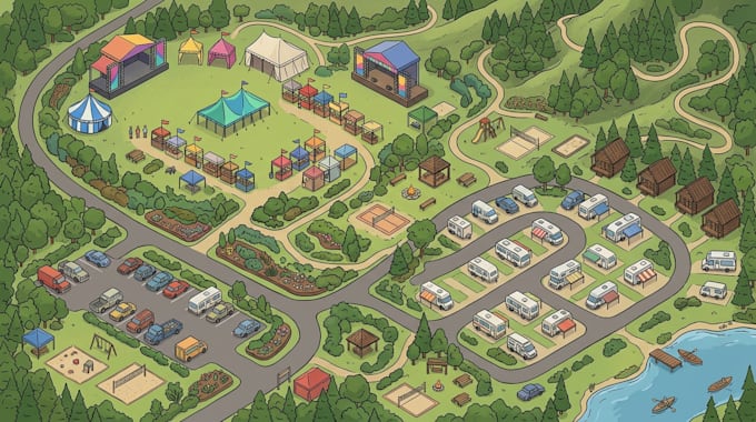 design vector map illustration, event map, festival map, rv campground map