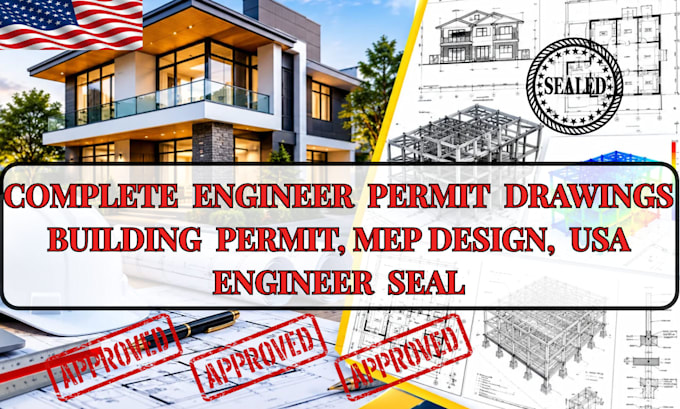 complete architectural and structural permit set, floor plans, USA engineer seal